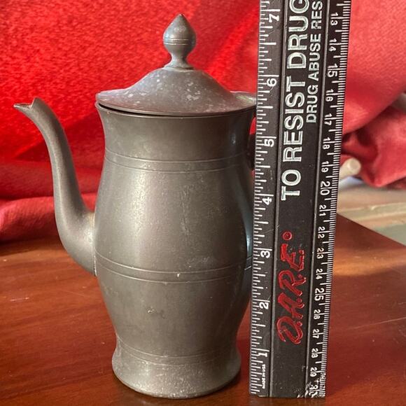 Vntg Pewter Coffee Tea Pot Server Service Lidded Gooseneck Spout Pitcher Hinged - Picture 8 of 10